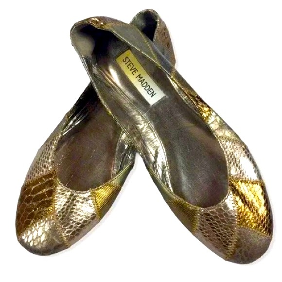 Steve Madden Two Toned Metallic Embossed Snake Print Ballet Flats, Girls Size 3Y - Picture 1 of 5